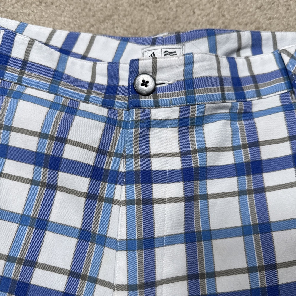 Adidas Shorts Mens Blue & White  Plaid Flat Front Golf Chino Casual. Size 40 - Picture 2 of 8